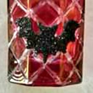 RED GLASS BLACK GLITTER BAT BOTTLE